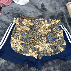 Adidas Blue and Gold trees Patterned running shorts